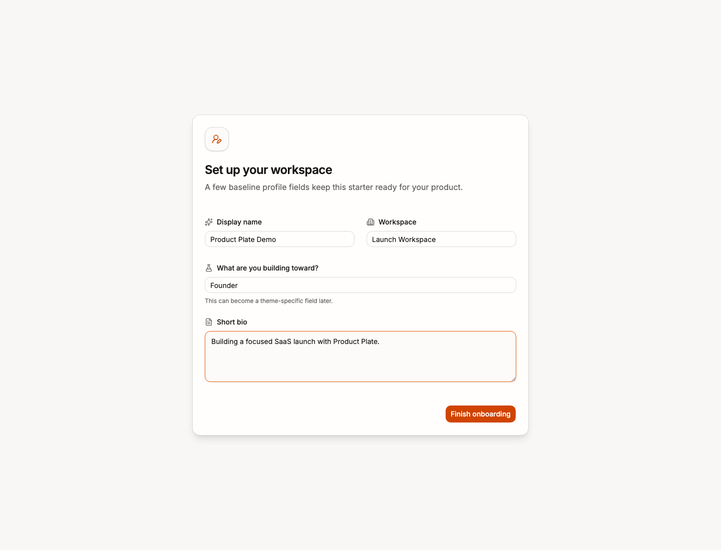 Product Plate onboarding flow
